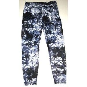 EUC Womens Mesh Leaves Palm Alala Leggings Black Gray White L Run Yoga Pilates